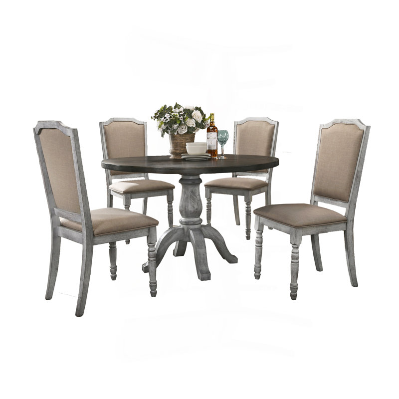 Iris Weathered White Wood 5-Piece Dining Set