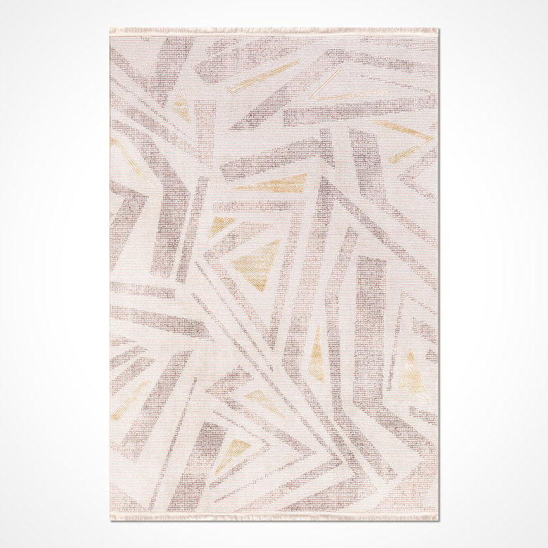 Tapis moderne / abstrait crème lavable à la machine antidérapant