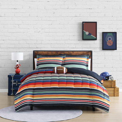 ALEX + BELLA Sportset Stripe Black Multi Soft Microfiber Comforter Set