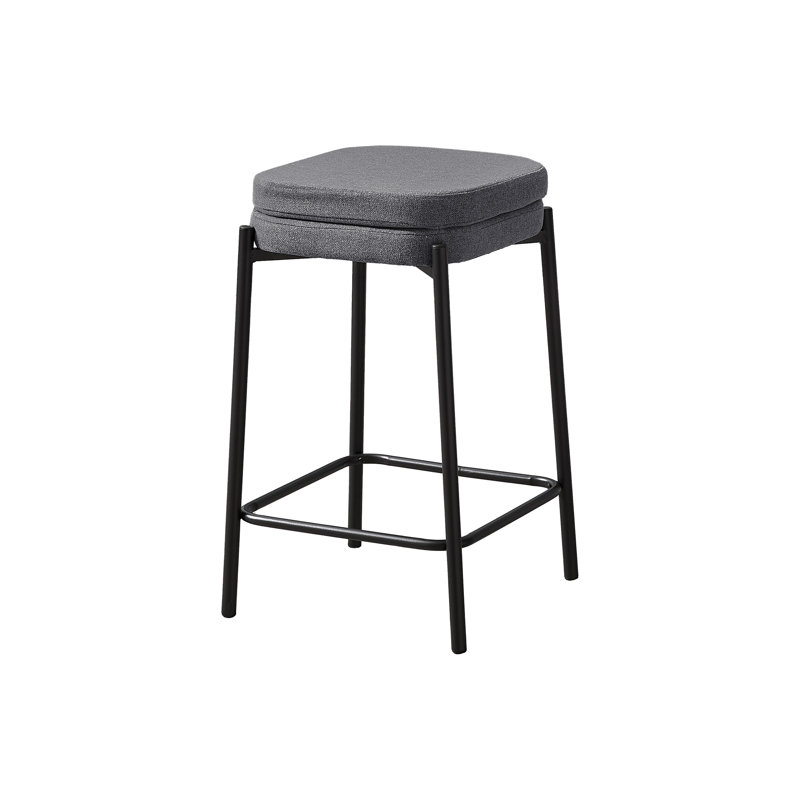 Barstool, Counter Height, Set Of 2, Kitchen, Grey Fabric, Metal, Contemporary, Modern, Black