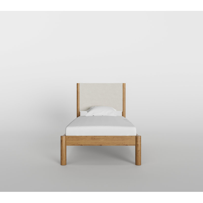 Ardin Solid Wood Bed Frame With Cream Boucle Upholstered Headboard, Natural, Twin