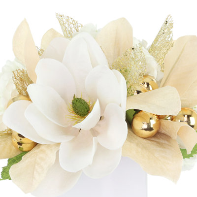 Holiday Centerpiece with Magnolias and Hydrangeas