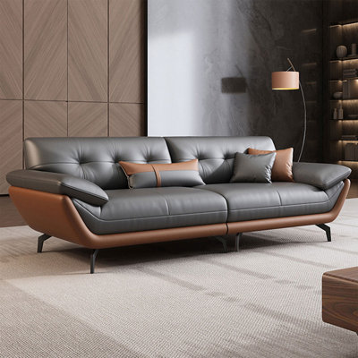 Canapé modulaire gris en cuir véritable