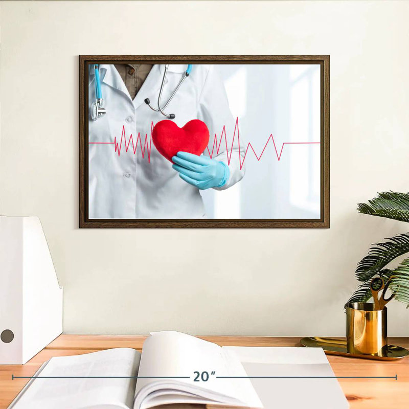 Soins médicaux pour cardiologue, 13 po x 9 po, Cadre flottant en noyer