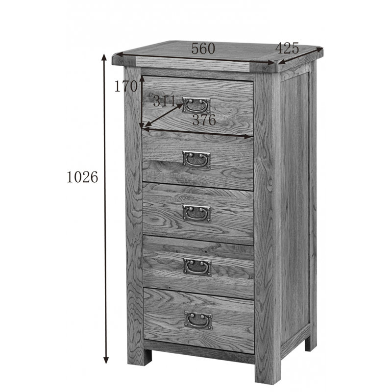 Solid Wood 56 cm W Chest of 5 Drawers