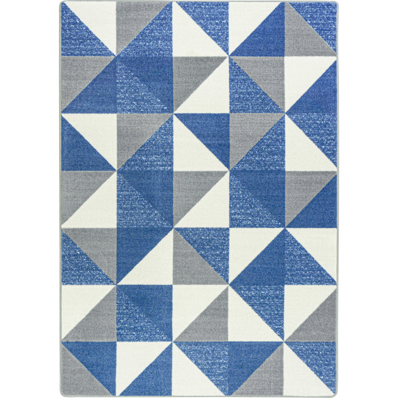 Tapis bleu / gris / blanc touffeté à motif géométrique, Rectangle 7 pi 8 po x 10 pi 9 po
