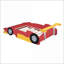 Structure de lit double en MDF contreplaqué pleine grandeur - Conception de voiture de course avec roues, sans sommier, rouge pour la chambre à coucher