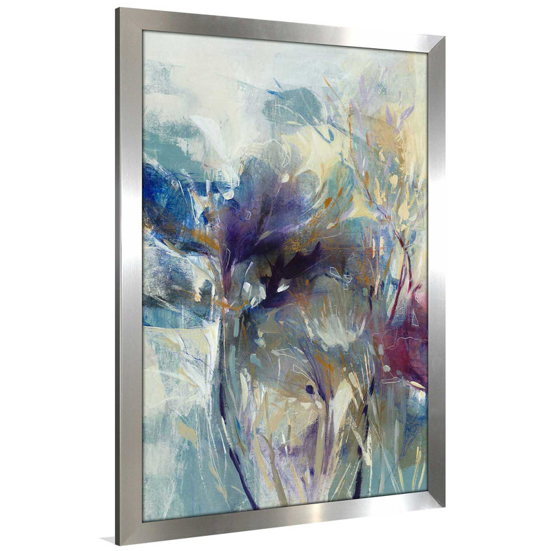 «Meadow Saffron I» par K.Nari - peinture sur toile à cadre flottant, Encadrement argenté, H 27,5 po x l 21,5 po x P 0,75 po