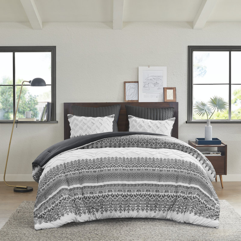Ensemble d'édredon en coton 3 pièces avec capitonnage en chenille Mila, Édredon double / grand + 2 taies décoratives sta