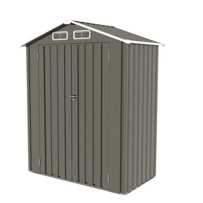 5X3 FT Metal Outdoor Storage Shed, Tool Shed With Peaked Roof Waterproof, Lockable Door Compact Metal Tool Shed For Garden, Backyard, Patio, Sundries And Bike Storage, Gray