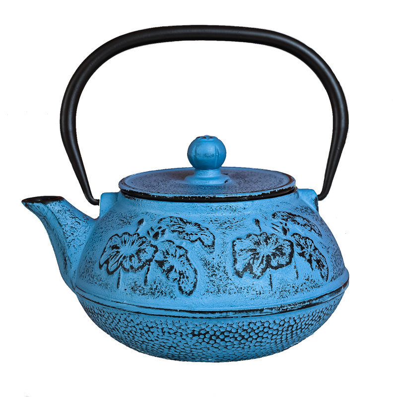900ml Cast Iron Blue Floral Teapot