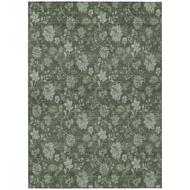 Washable Floral Indoor / Outdoor Rug, Rectangle 8' x 10'