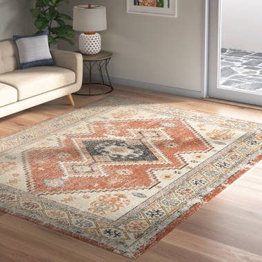 Oriental Machine Woven Rectangle 6' x 9' Synthetic Area Rug in Blue/Brown/Ivory Bungalow Rose