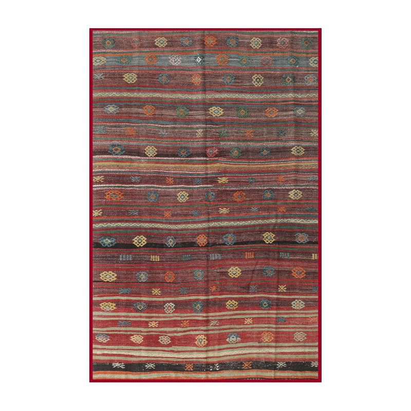 Tapis contemporain brun / rouge / beige, Rectangle 7 pi x 9 pi