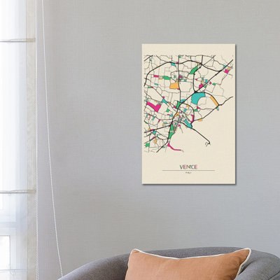 Carte de Venise, Italie par - Estampe numérique sur toile tendue avec châssis