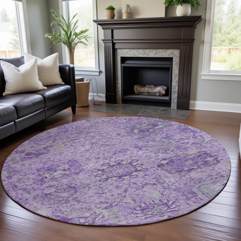 Premium Machine Washable Wayne AMF1102 Damask Rug, Round 8'