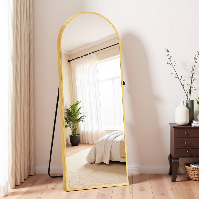 Arched Full Length Mirror, Large Floor Mirror With Frame Standing Hanging Or Leaning Wall Mirror, Gold, 64" x 21"