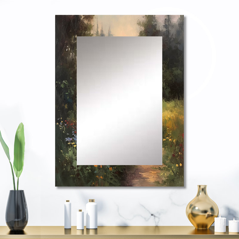 Quaint Cottage And Garden Oasis I - Landscape Unique Mirror, Traditional Large Wall Mirror, Printed Metal Art, 32" x 24"