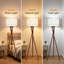 Lampe trépied de style Mid-Century moderne avec abat-jour en lin et ampoule à DEL à 3 intensités à intensité variable, éclairage en bois massif pour le salon, la chambre à coucher et le bureau