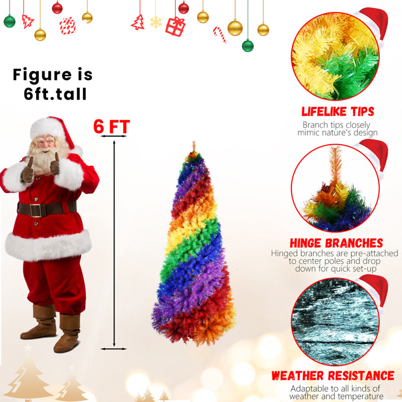 Arbre de Noël spirale arc-en-ciel de 6 pi avec 1248 pointes, Multi-couleur