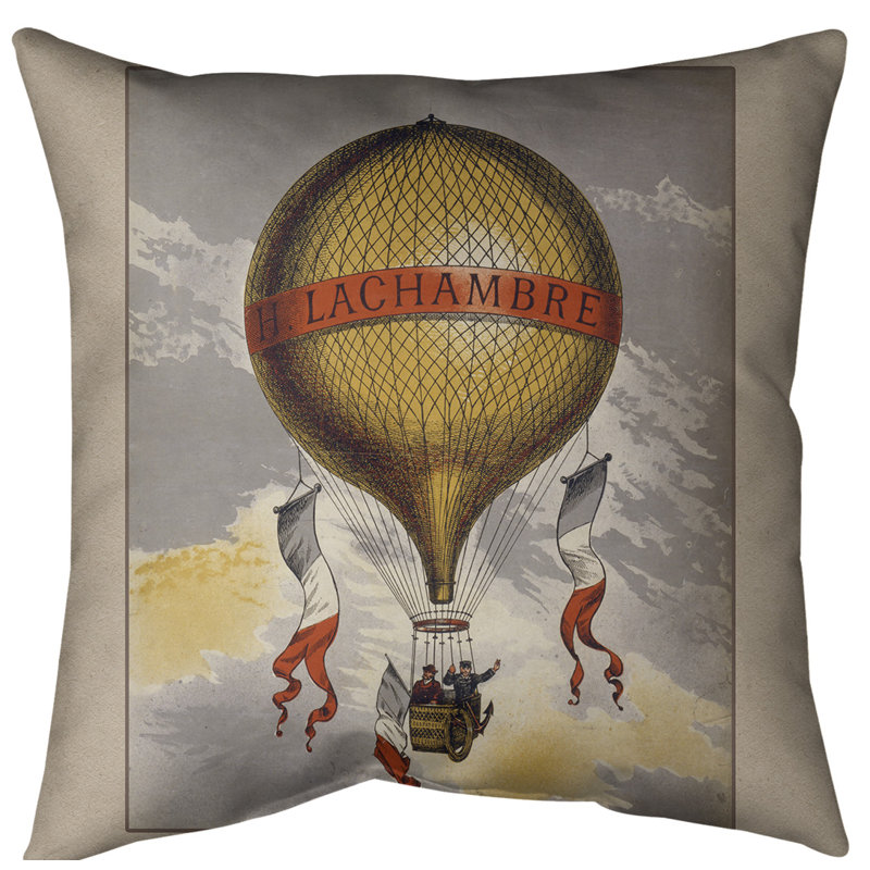Coussin décoratif à montgolfière vintage Julie Bisset, 28 po x 28 po, Beige