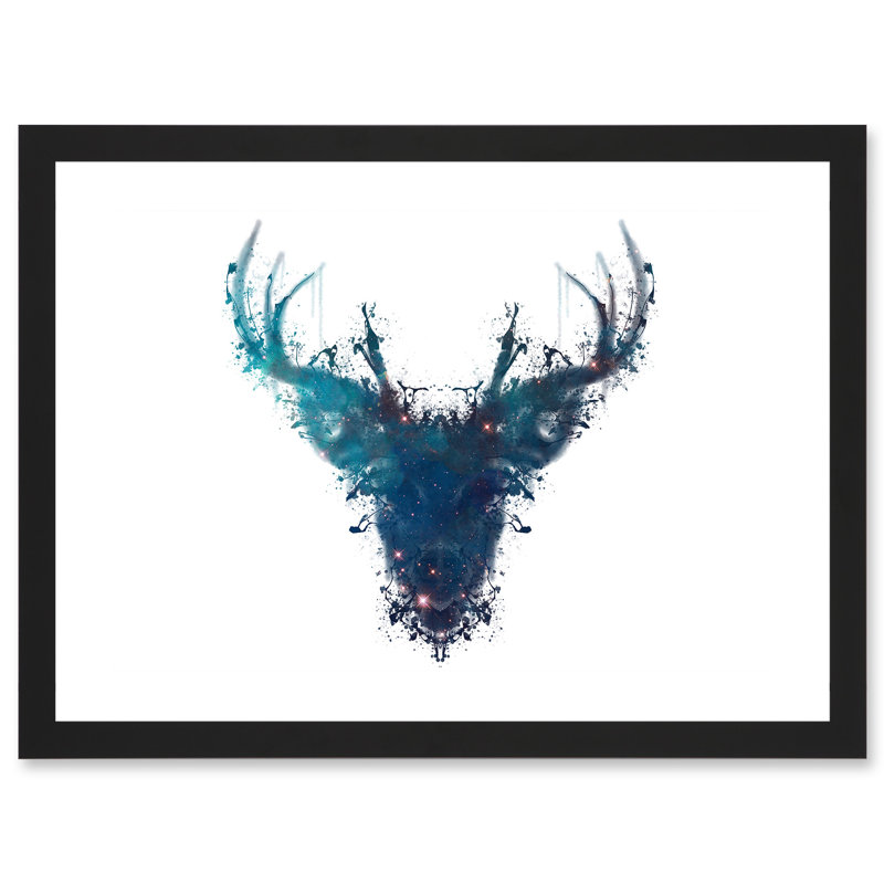 Graphic Ink Splat Deer Stag Scotland - Single Picture Frame Art Prints, 13''W x 17.9''H