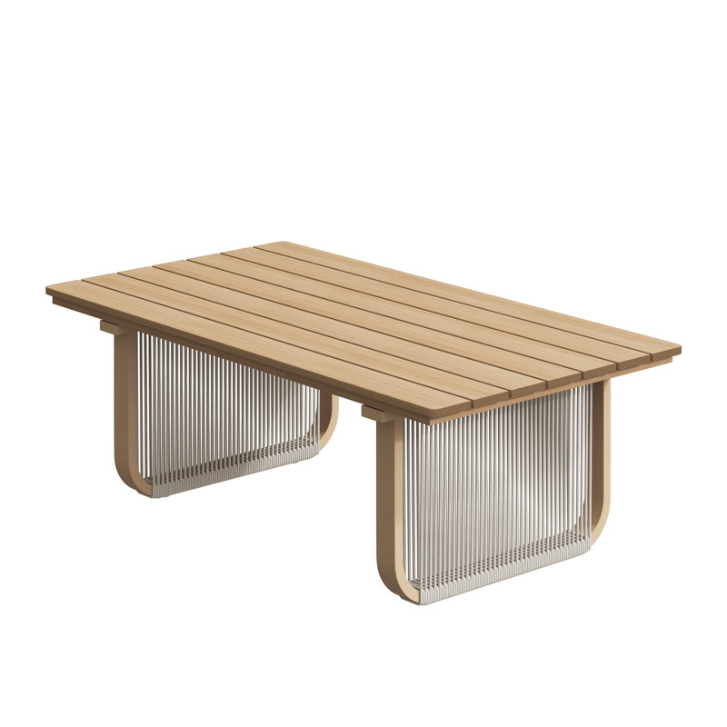 Rectangular Aluminum & HDPE Wicker Coffee Table, Beige
