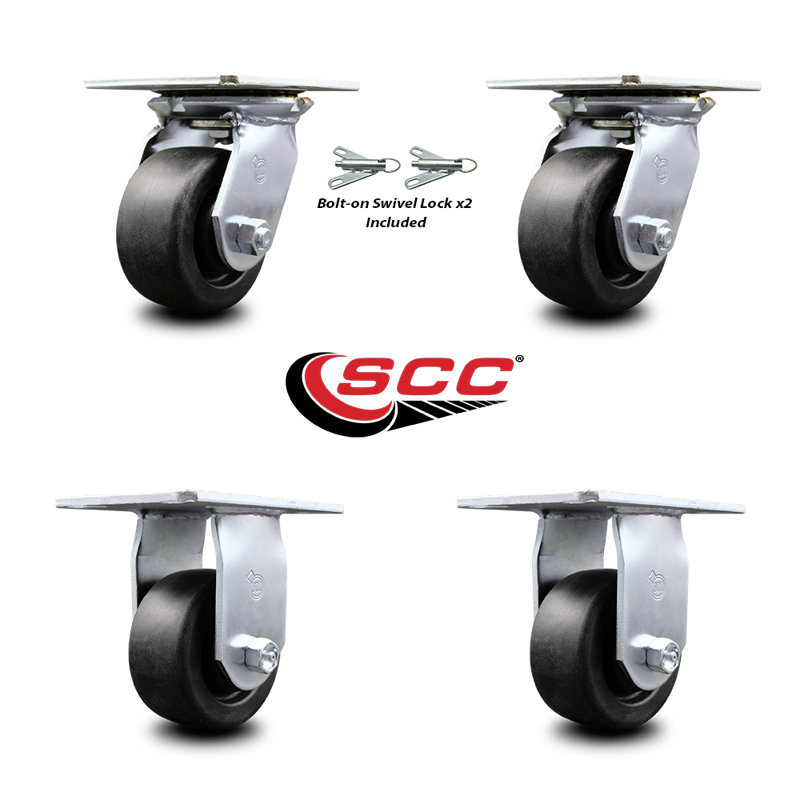 4 Inch Polyolefin Caster Set with Roller Bearing 2 Swivel Lock and 2 Rigid SCC