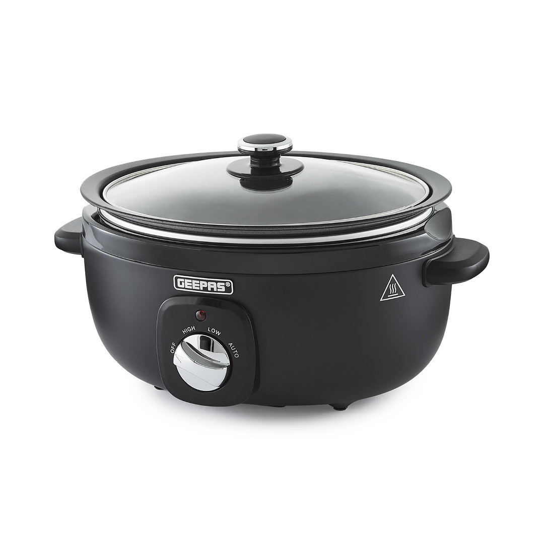 GEEPAS Slow Cooker | 3 Temperature Settings, Removable Easy-Clean Aluminum Bowl | Tempered Glass Lid & Cool Touch Handles, Chalkboard Design | 2 Year