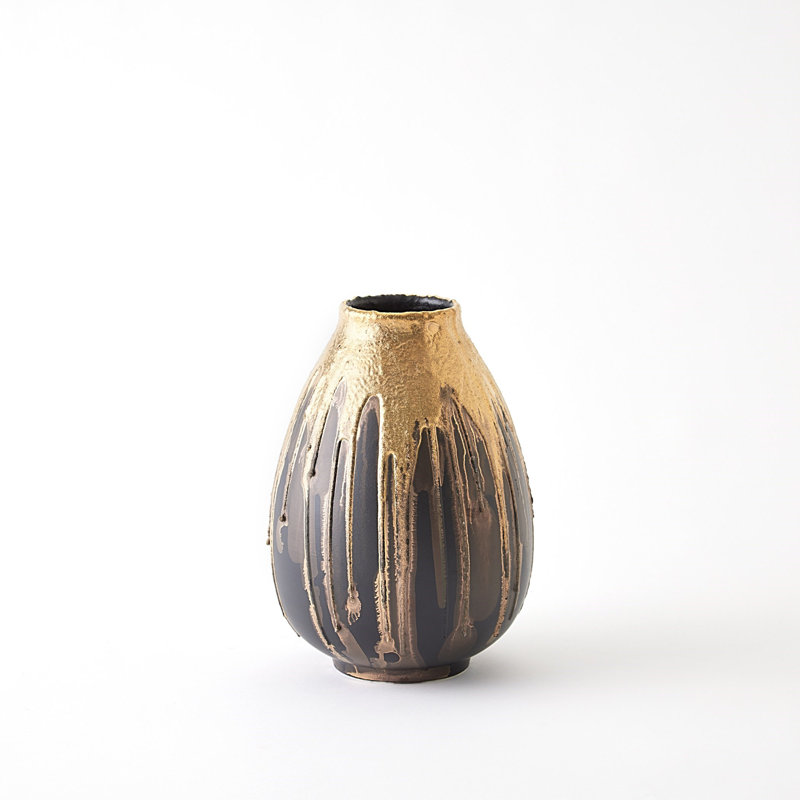 Cauldron Vase-Gold-Med, 12" H x 8" W x 8" D