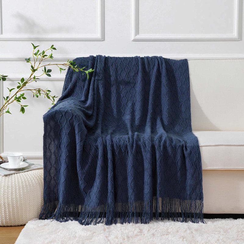  Jeté de canapé texturé et doux, 50 pi x 60 po Boho , Bleu marine
