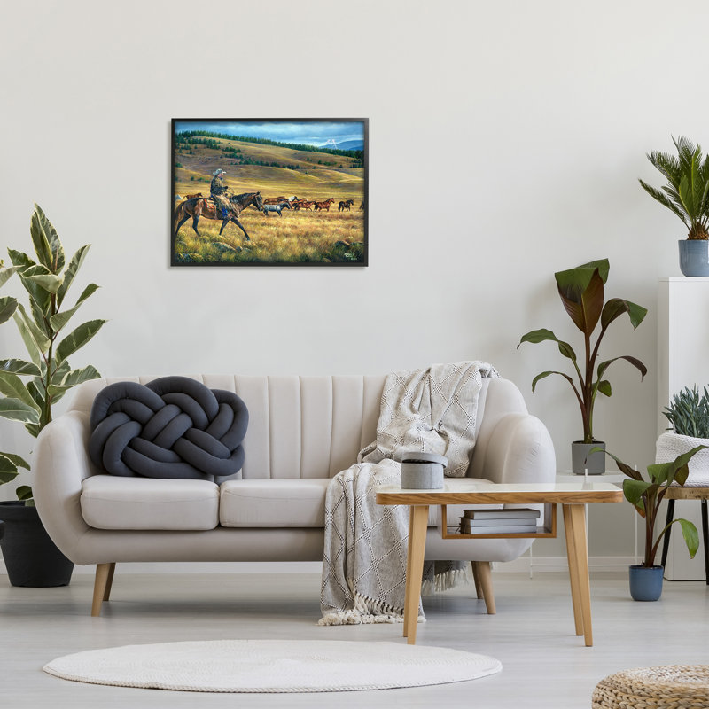 «Ba-344», impression de paysage équestre encadré sur bois par Abraham Hunter, Giclée encadrée noir minuit