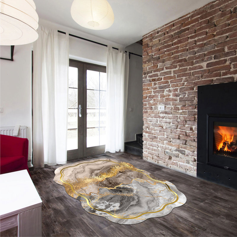 Luxurious Area Rug, Mink, Grey & Gold | 100% Polyester, 35.3 oz/sq yd | Non-Slip Leather Sole, Antibacterial, Machine Washable at 86°F | Easy to Clean, Stylish Digital Print Design | Perfect for Living Room, Bedroom & Office Decor