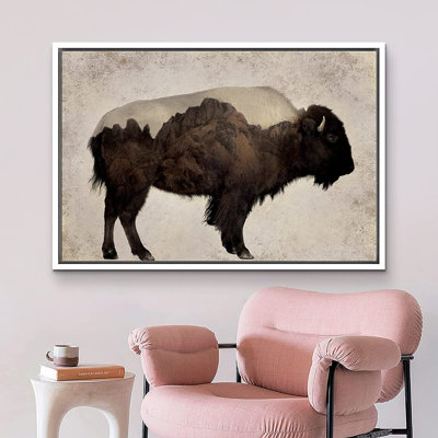 " Double Exposure Buffalo Bison Mountains "