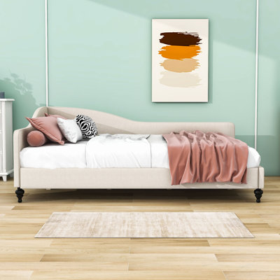 Wood Upholstered Daybed with Legs and Backrest