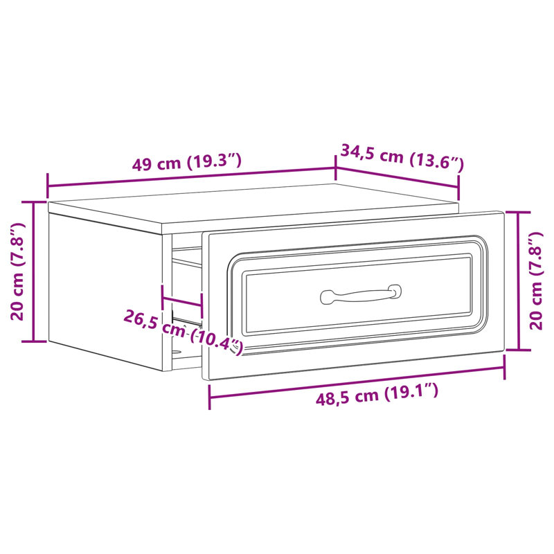 49cm W Engineered Wood Bedside Table