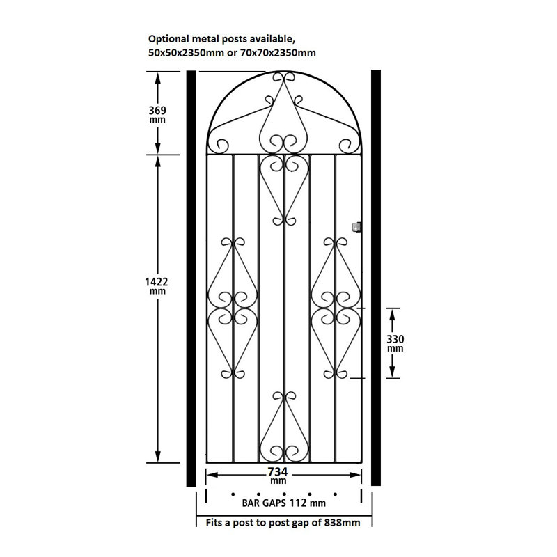Suez Black Metal Gate, 84cm W x 179cm H
