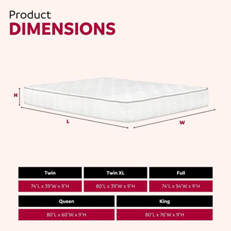 Matelas simple à ressorts ensachés moyen de qualité supérieure XL 9 po Premium - Blanc