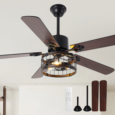 52 Inch Farmhouse Caged Ceiling Fan With Light And Remote, 6 Speeds Reversible DC Motor Chandelier Ceiling Fan For Living Room