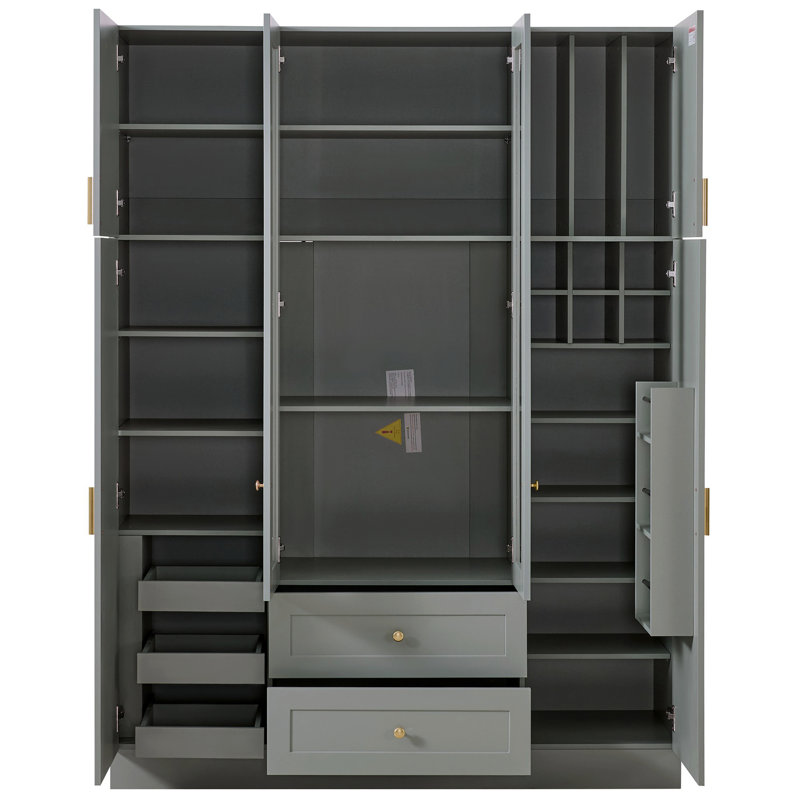 Grand garde-manger moderne de 71 po avec armoire de rangement, 6 portes, tiroirs, tablettes réglables, plateaux coulissants et support à vin