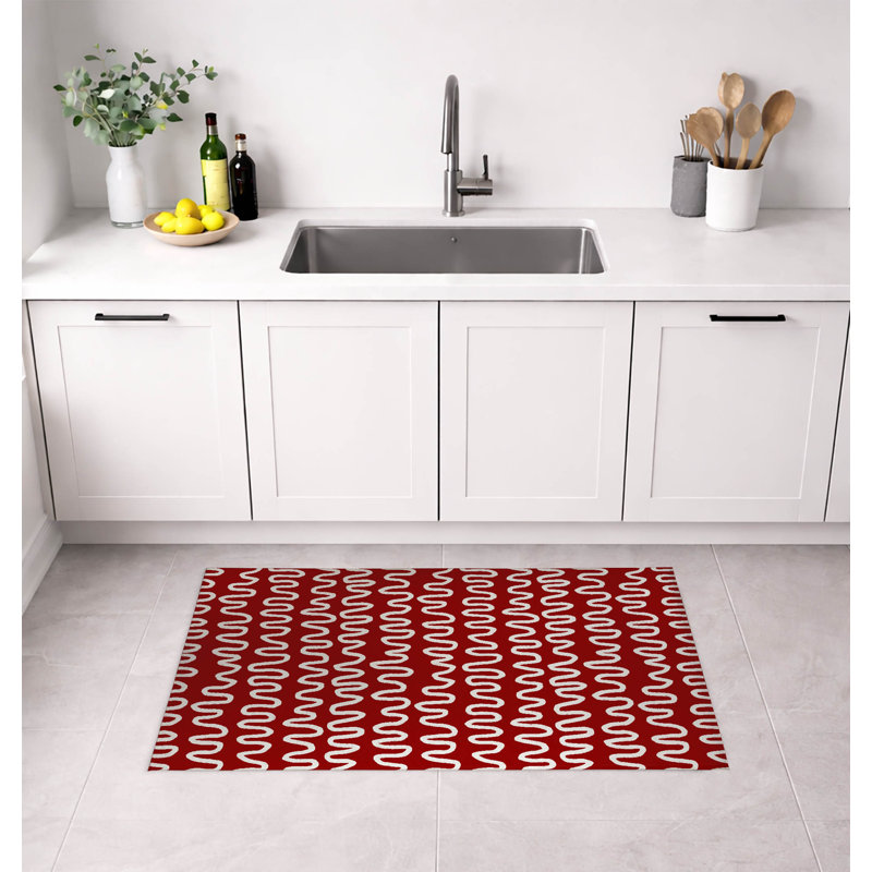 Tapis de cuisine Wiggle, Rouge canneberge, Rectangle 5 pi x 7 pi