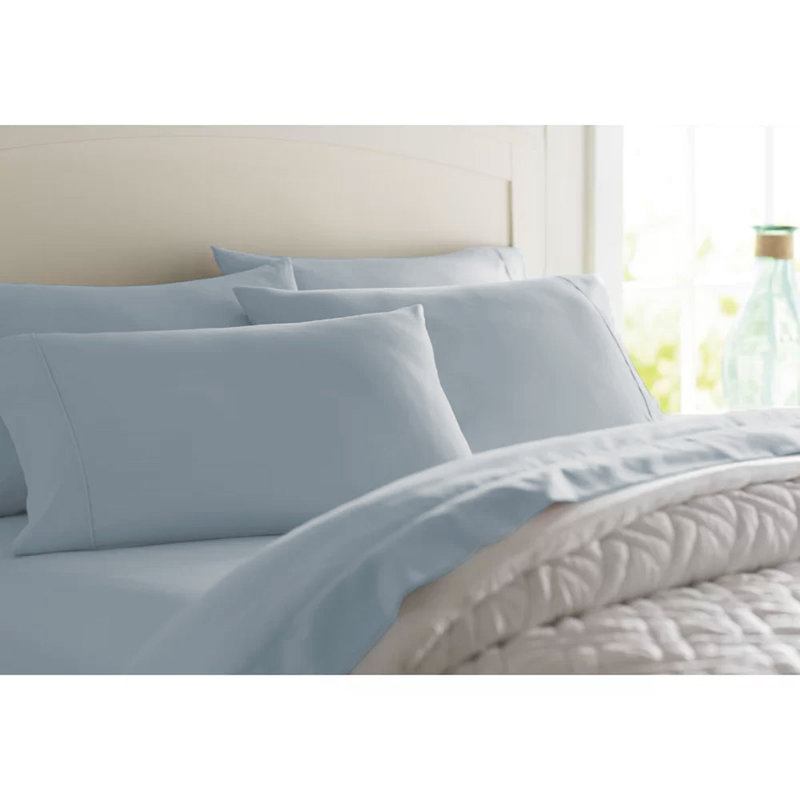 Wayfair Basics® 1800 Series Soft Microfiber Sheet Set, California King Sheet Set with 4 Pillowcases, Blue Fog