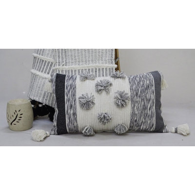 Bhawna's Fusion Tassels and Pom-poms Cotton Blend Throw Pillow
