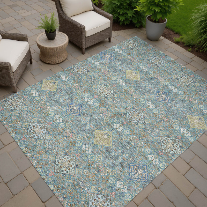 Tapis traditionnel lavable à la machine intérieur / extérieur ACN2440, Sarcelle, 8 pi x 10 pi