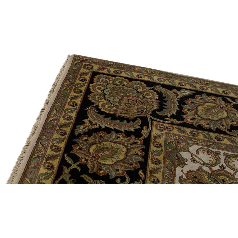 Tapis oriental noir / brun / ivoire en laine noué à la main 9 pi x 12 pi 5 po