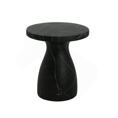 Outdoor Travertine MGO Side Table,Light Weight Concrete End Table,Black Marble Effect