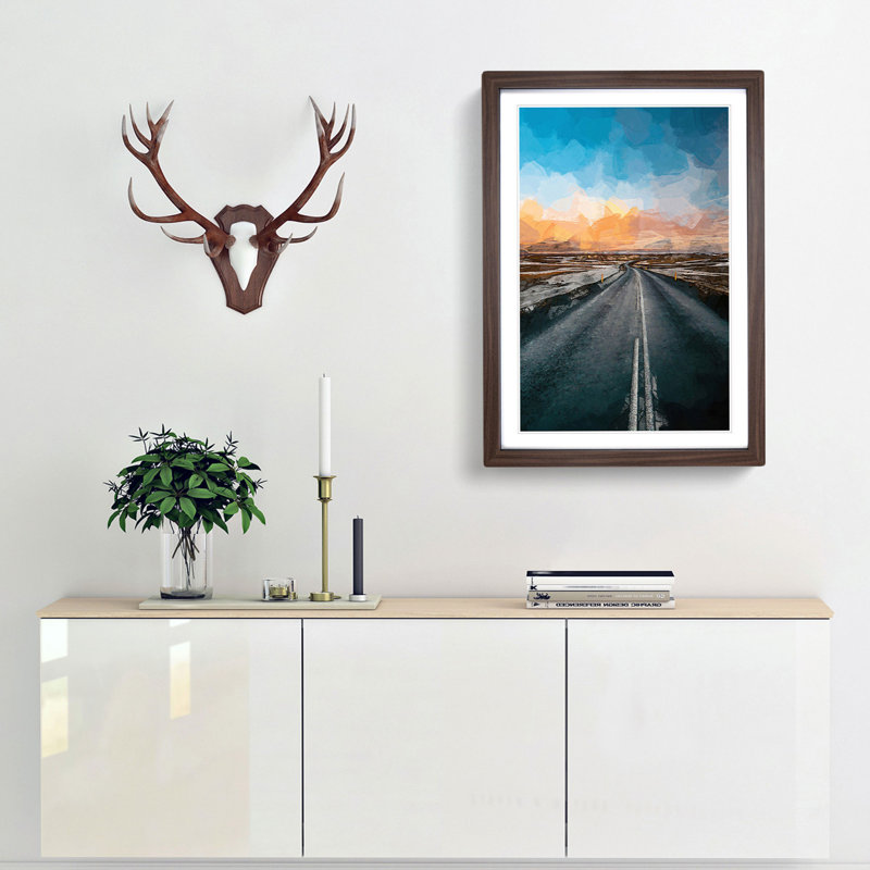 Road Through Iceland in Abstract - Picture Frame Graphic Art Print, 60cm H x 40cm W x 2cm D, Walnut