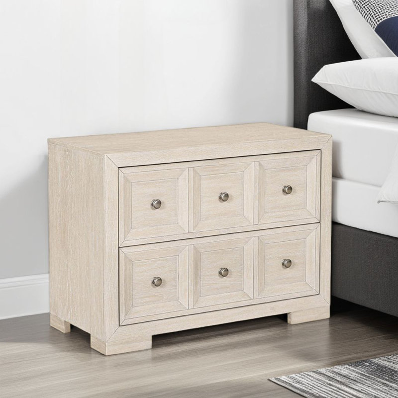Grande table de chevet Kizie, USB A-C, 2 tiroirs, bronze, beige, 38 pouces