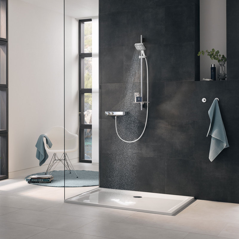 Barre coulissante 36 pouces avec support de pomme de douche à main réglable Rainshower, Chrome Starlight