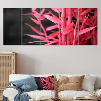 Ensemble de salon art mural en bambou rose et noir